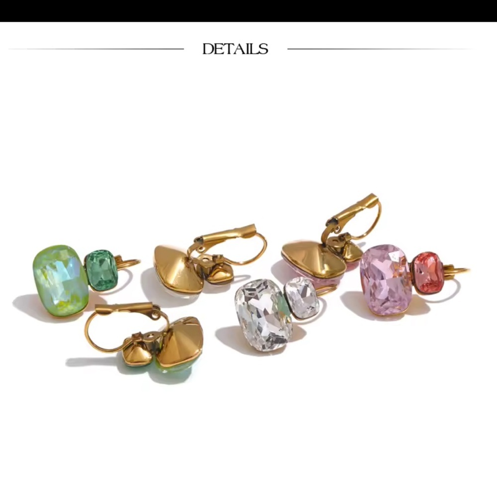 White Crystal Drop Earrings – Gold-Plated Stainless Steel - Picture 4 of 6